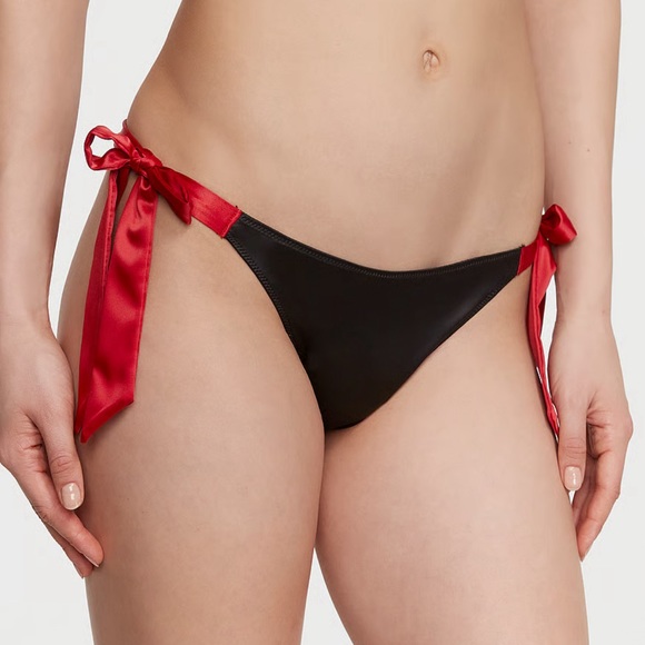 NEW Victoria’s Secrets XL Satin Black & Red VERY SEXY Cheeky Panty - Picture 3 of 7